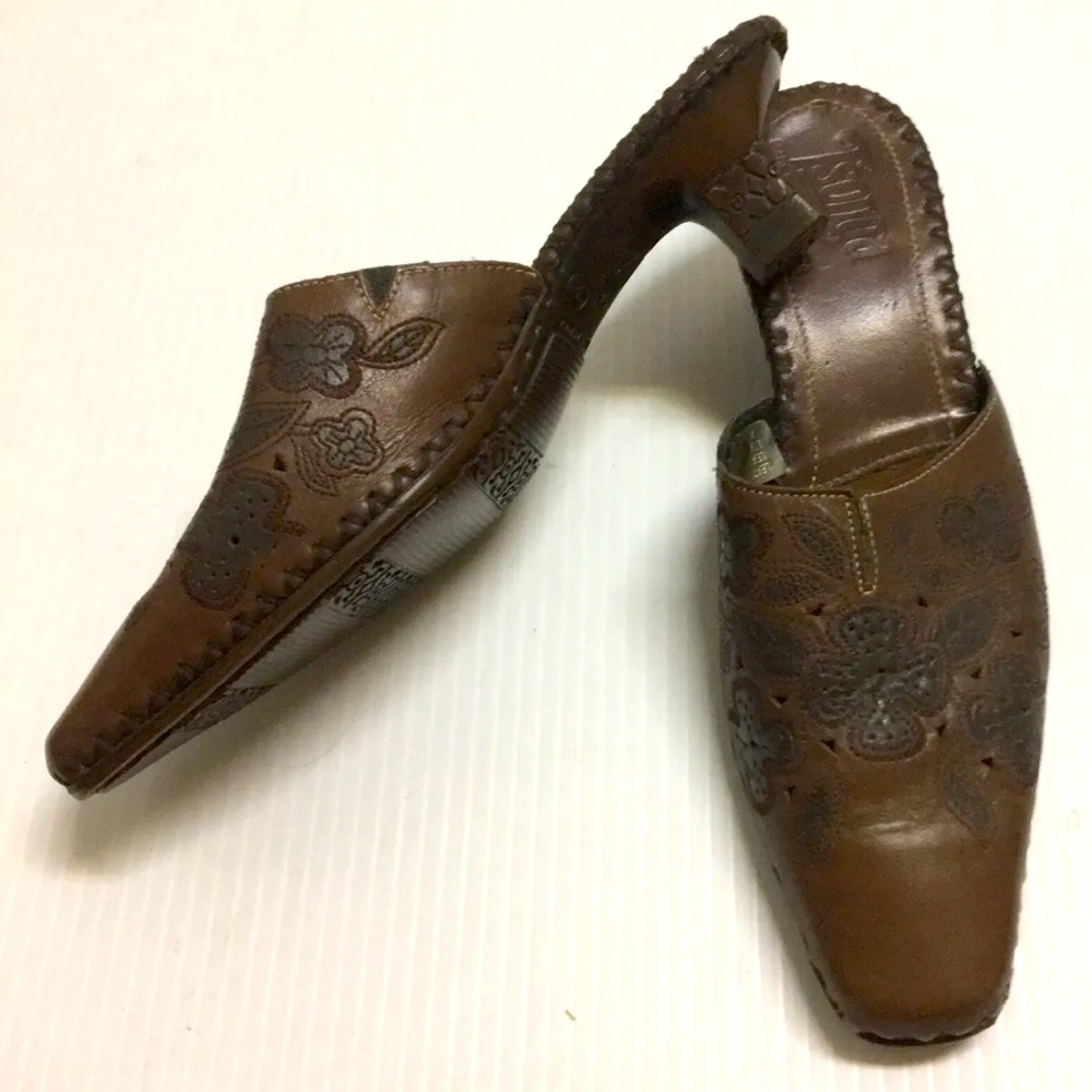 TSONGA Womens Brown Leather Mules Slip On Shoes Size US 7 Made in South Africa